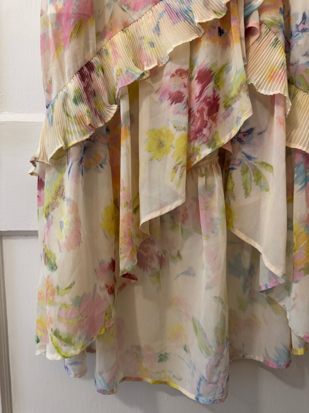 vestique Cream Floral High-Low Ruffle Midi Skirt - Picture 2 of 5